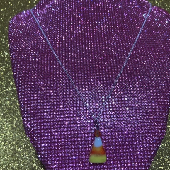Candy Corn Sterling Silver Necklace Bedazzled Bead Y2K Jewelry Spooky Halloween - Picture 9 of 14